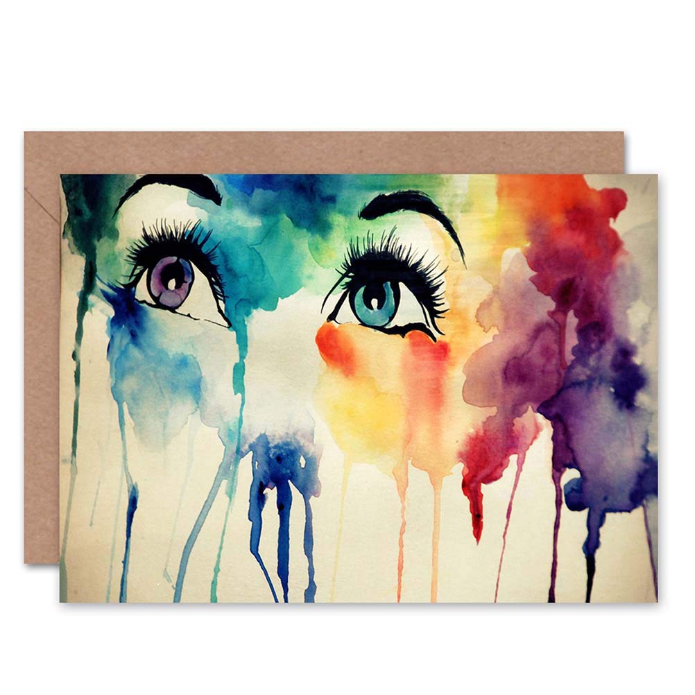 Wee Blue Coo Blue Wee Coo Greetings Card Painting Watercolour Liquid Portriat Eyes Face Weird