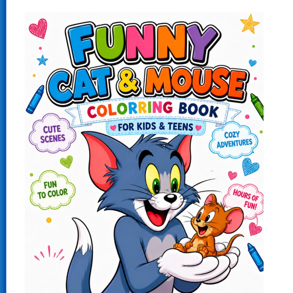 Funny cat & mouse coloring book: Fun coloring book for kids and teens
