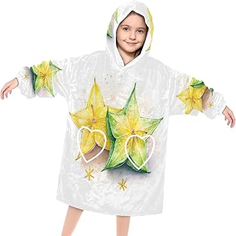 Kids Blanket Hoodie Fruit Carambola Wearable Blanket Hoodie Oversized Hooded Blanket with Pockets, Sweatshirt Blanket Soft Warm Kids Hooded Blanket for Girls, Boys
