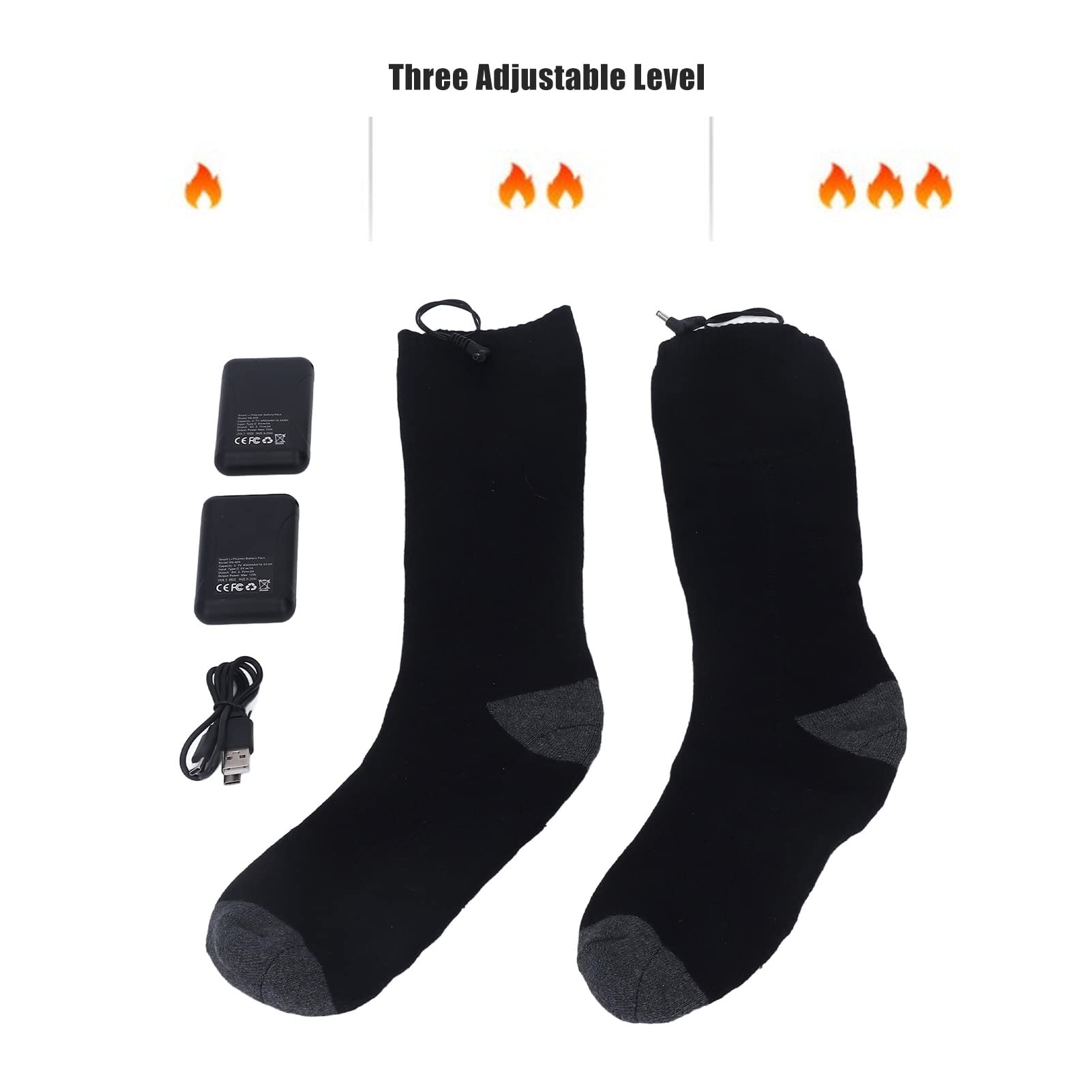 Akozon Chaussettes Chauffantes Rechargeables Chauffe-Pieds 3 Niveaux de Chauffage Chargement USB Confortable Lavable Hommes Femmes - Sports et Plein Air