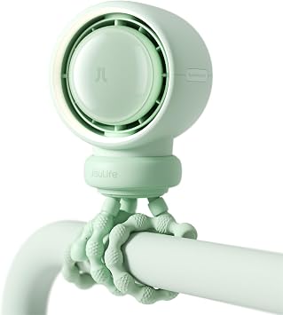 JISULIFE Stroller Fan Baby Large, Safe Bladeless for Crib, Desk, 4000mAh Battery Rechargeable Portable Cooling Fan with Air Turbo Tech, Night Light, Food-Grade Gift for Mom/Dad/Friend - Green