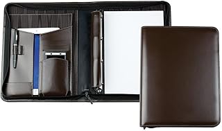 DELMON VARONE - Personalisierbare Tablet & Smartphone Schreibmappe DIN A4 XXL Cambridge Top Grain Leder braun, Konferenzmappe inkl. Ringbuch, Notizblock, Stiftschlaufe, Steckfächer & Reißverschluss