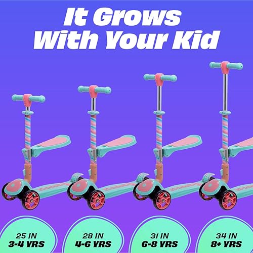 Vista 6 de SKIDEE Kick Scooters for Kids Ages 3-5, Adjustable Height Foldable Scooter with Removable Seat, 3 LED Light Wheels, Rear Brake, Wide Standing Board