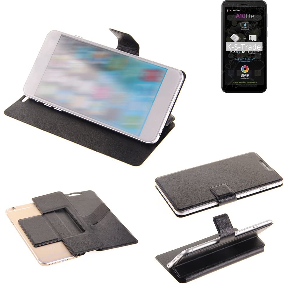 K-S-TradeProtective Case For Allview A10 Lite Flipcover Protection Case Compatible With Allview A10 Lite, Black Bookstyle Wallet Slim Cover Black 1x