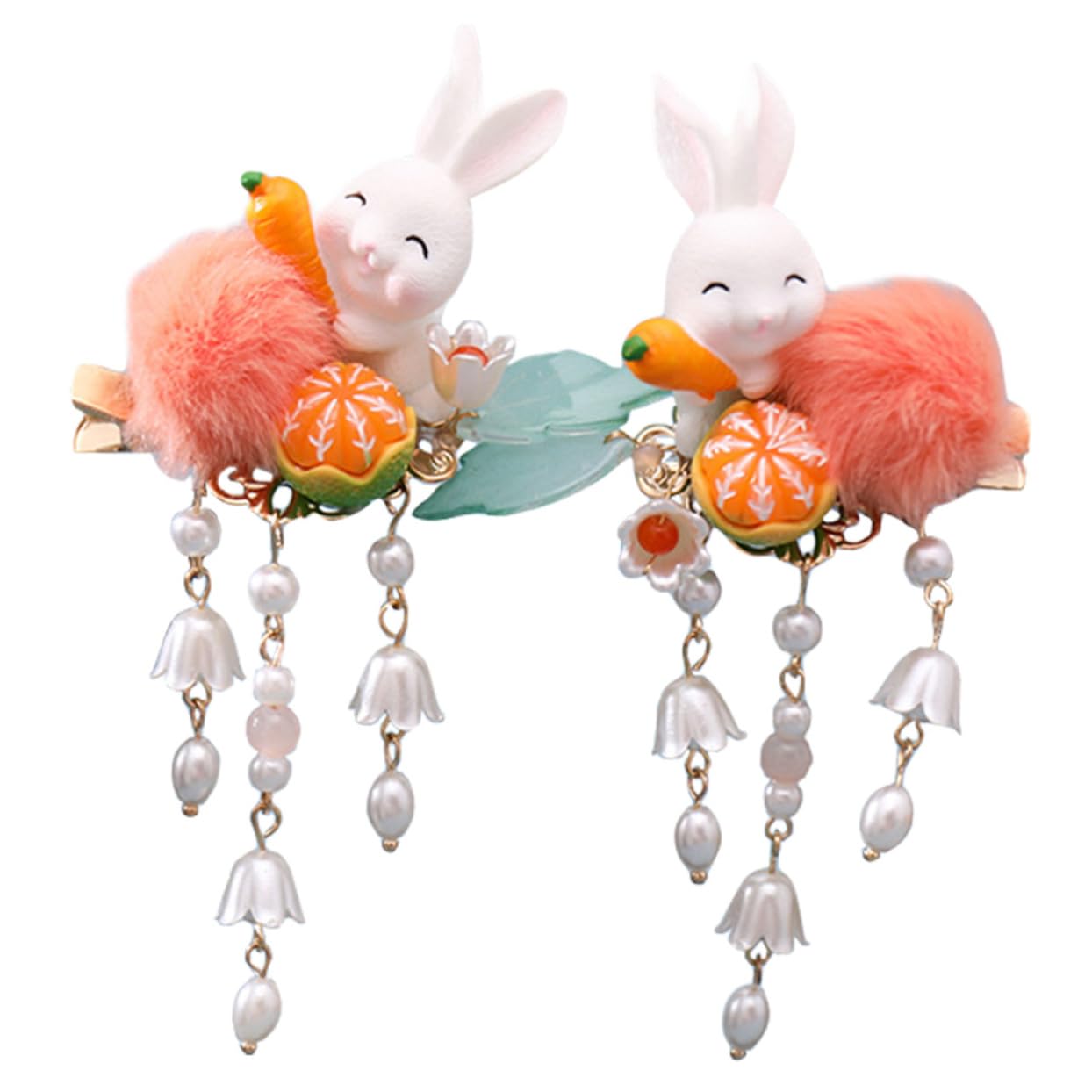 PartyKindom Easter Bunny Hairpin Barrette Animal Hair Clip Plush Ball Tassel Stylish Headwear for Girls Women