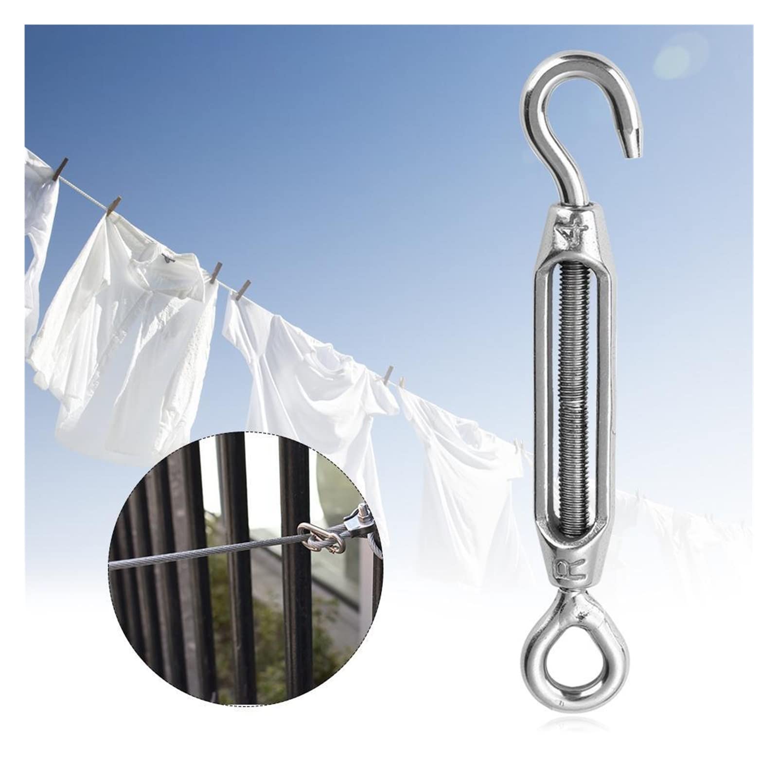Tenditore a Vite per Cavi, Tenditore for Fune Metallica con tenditore a Gancio in Acciaio Inossidabile 304 M4 M5 M8(M8)