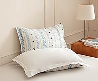 Vista 7 de SLEEPBELLA Juego de edredón de muselina de doble capa lavada de 100 % algodón, tamaño Queen, bohemio azul y amarillo, esponjoso, grueso, a cuadros