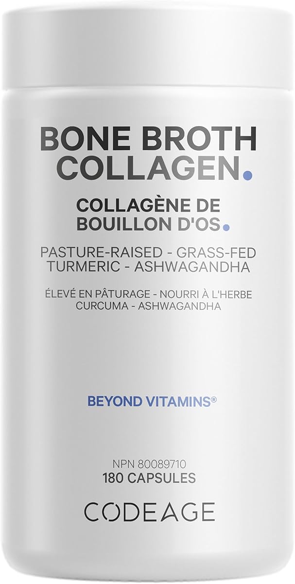 Codeage Organic Bone Broth Collagen Capsules Grass Fed - Pasture Raised Chicken Bone Broth Collagen - 180 Capsules