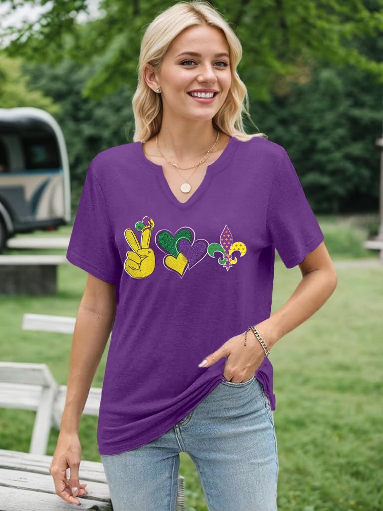 Women Funny Carnival Outfits T Shirts New Orleans Party V Neck Short Sleeve Tee Tops - Image 2