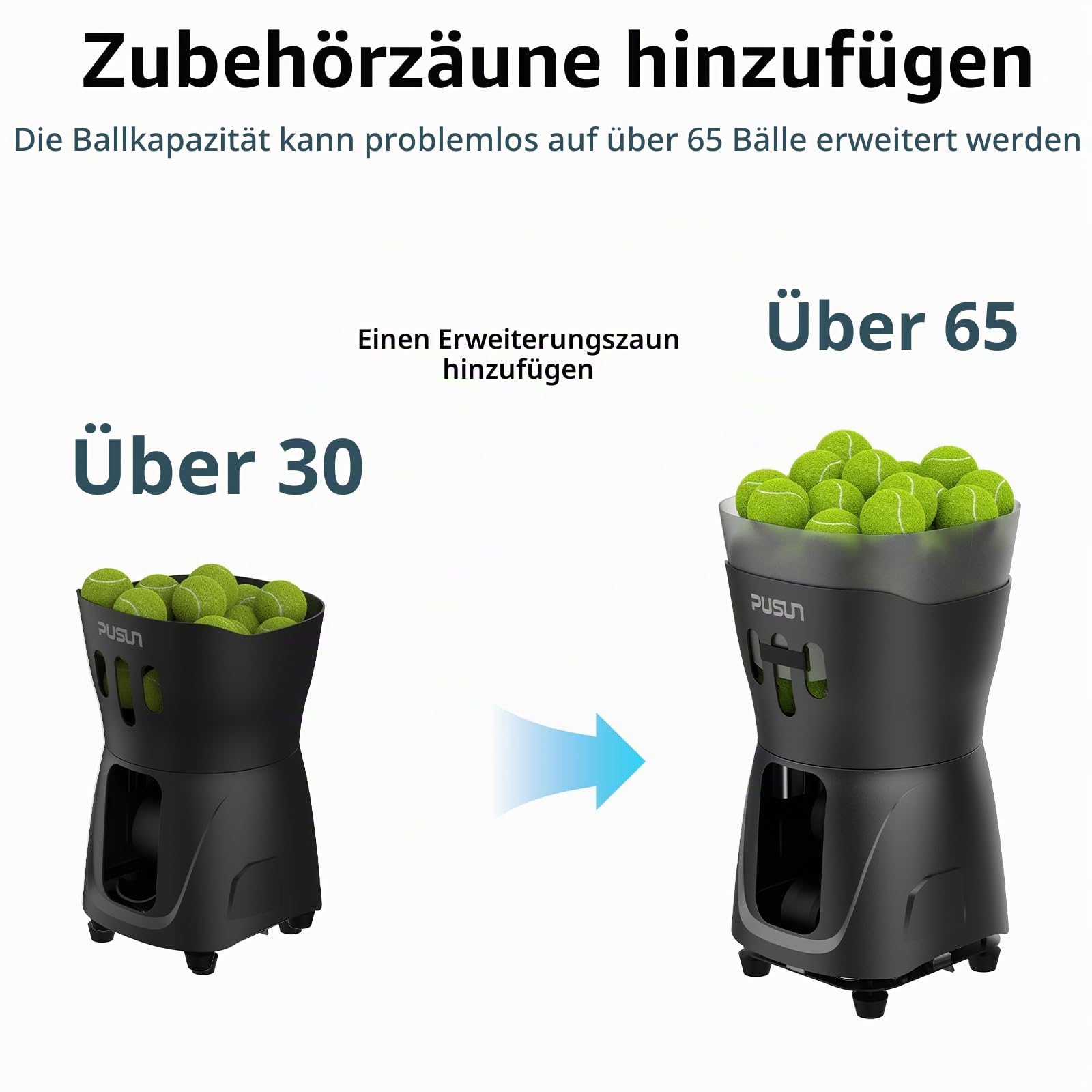 PT-Mini Pro Tennisballmaschine – Professioneller automatischer Ballwerfer mit Fernbedienung, Smart-App-Steuerung, 65+ Ball-Hopper, batteriebetrieben, Tennis-Übungsgeräte für Erwachsene und Anfänger