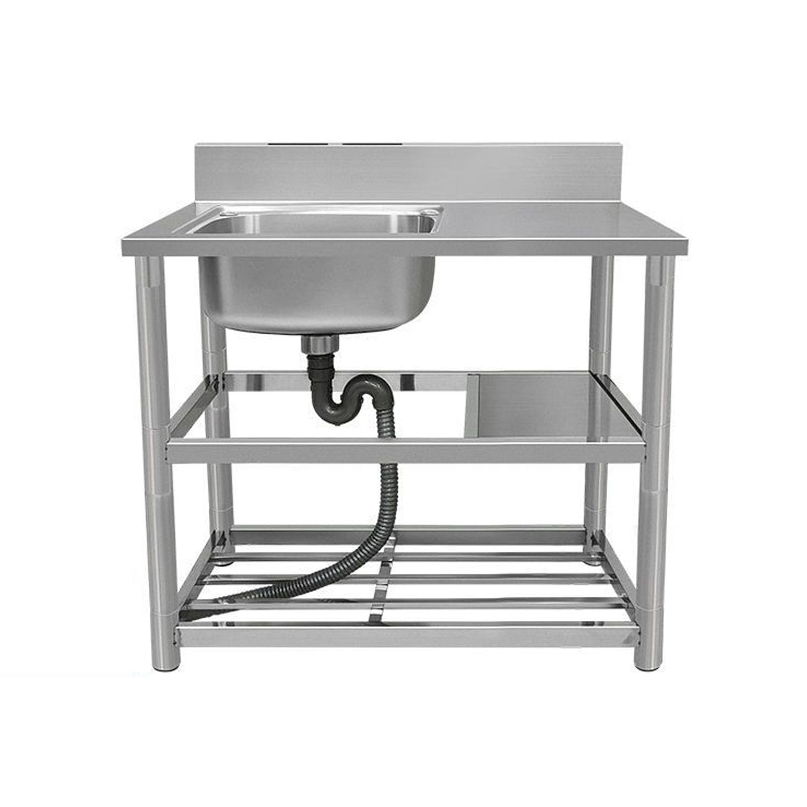 WDSOPK Standing Single Bowl Outdoor Sink with Strainer and Faucet Standing Utility Sink for Garage Laundry Room Outdoor Restaurant Commercial Grade Stainless Steel Sink (A 90 * 50 * 80 cm)