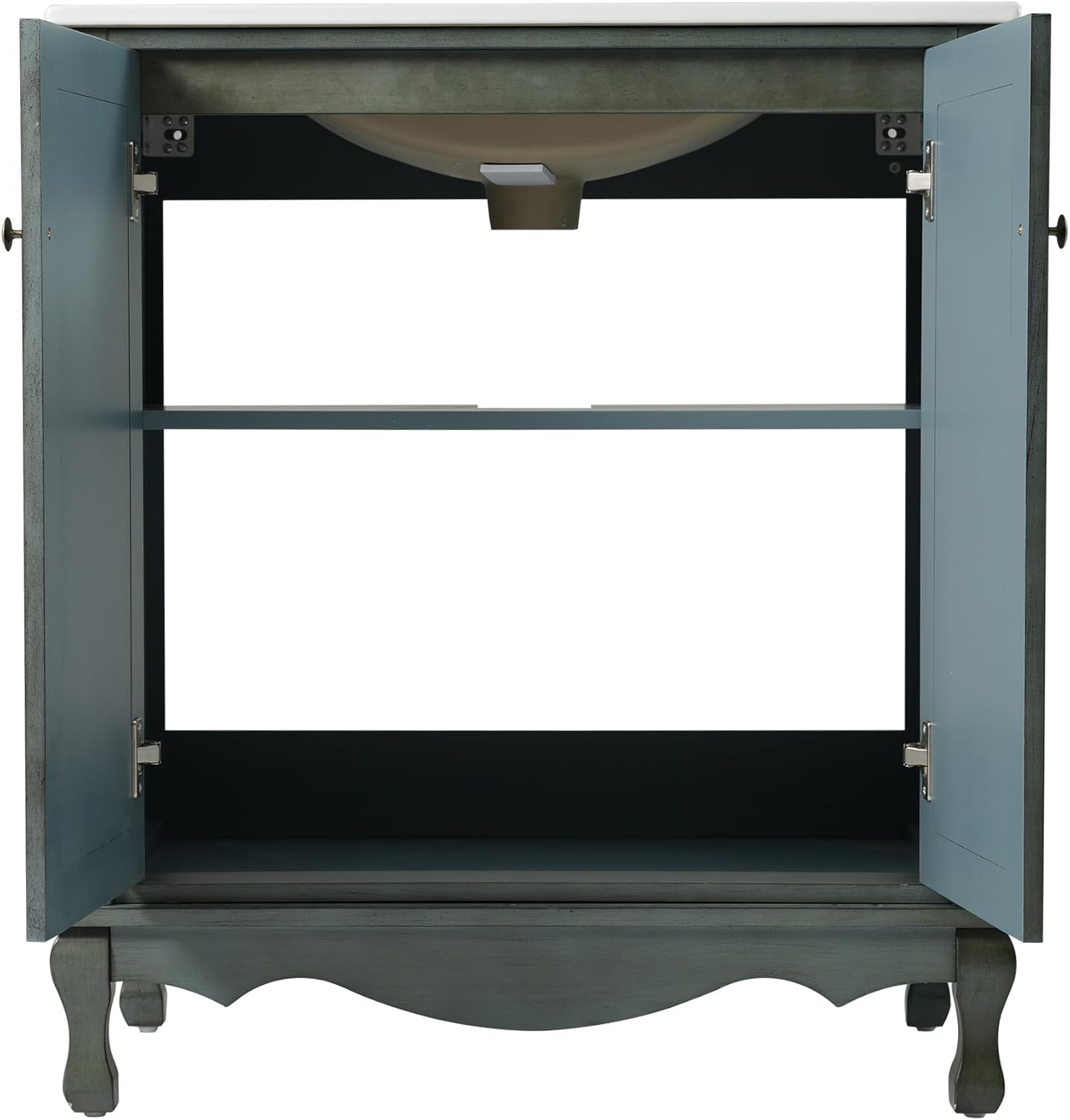 Merax 30" Vintage Bathroom Vanity with Sink, Bathroom Storage Vanity Cabinet with 2 Doors & Rubber Wood Legs & Adjustable Shelves & Antique Handles, Soft-Close Hinges, Antique Blue