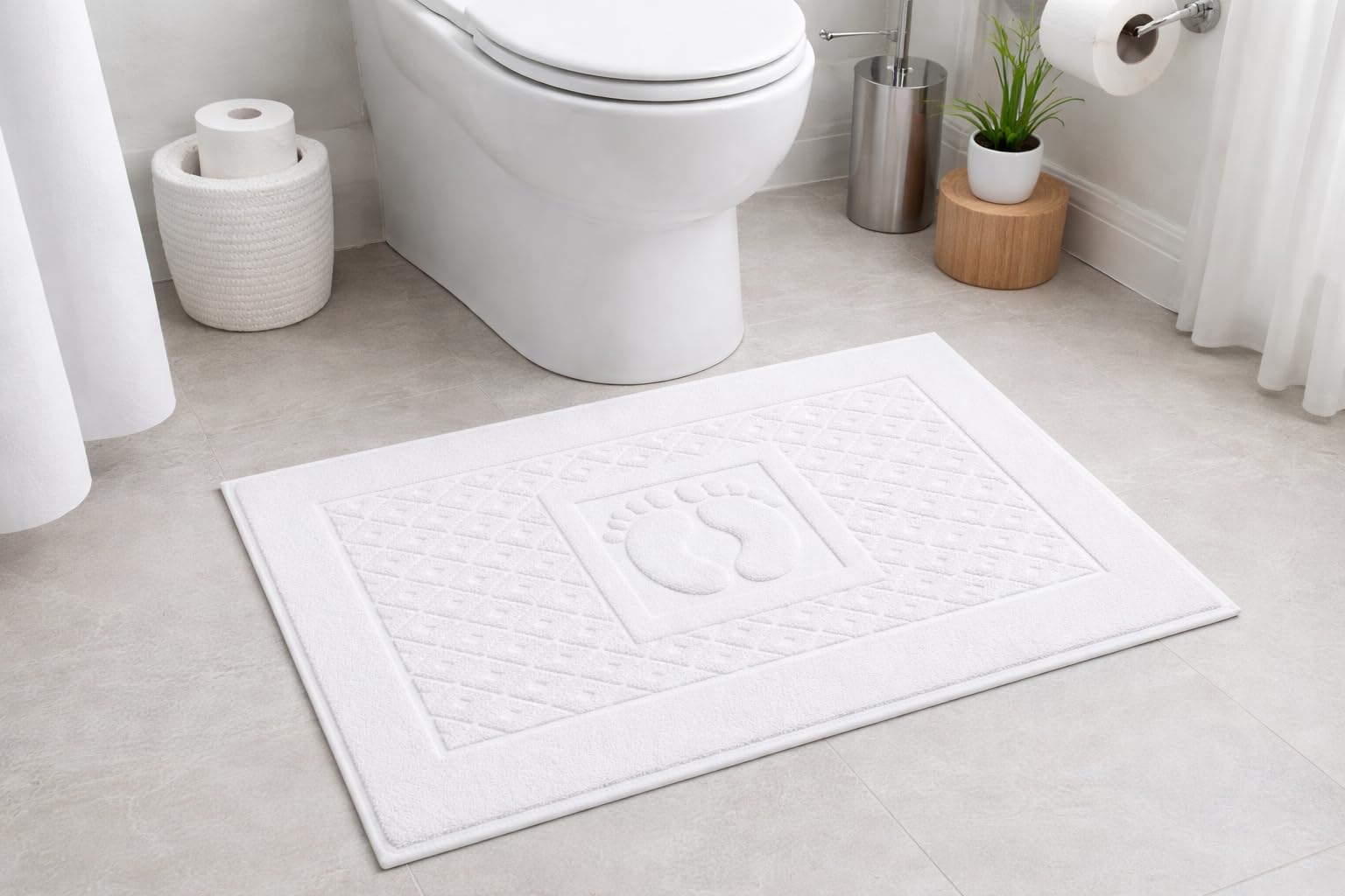 Caramont 12er Set Badvorleger/Badematten 50x70 cm – 100% Baumwolle, Weich und Saugfähig, Schnelltrocknend, Hotelqualität – Weiß – für Badezimmer, Zuhause, Hotel und Spa