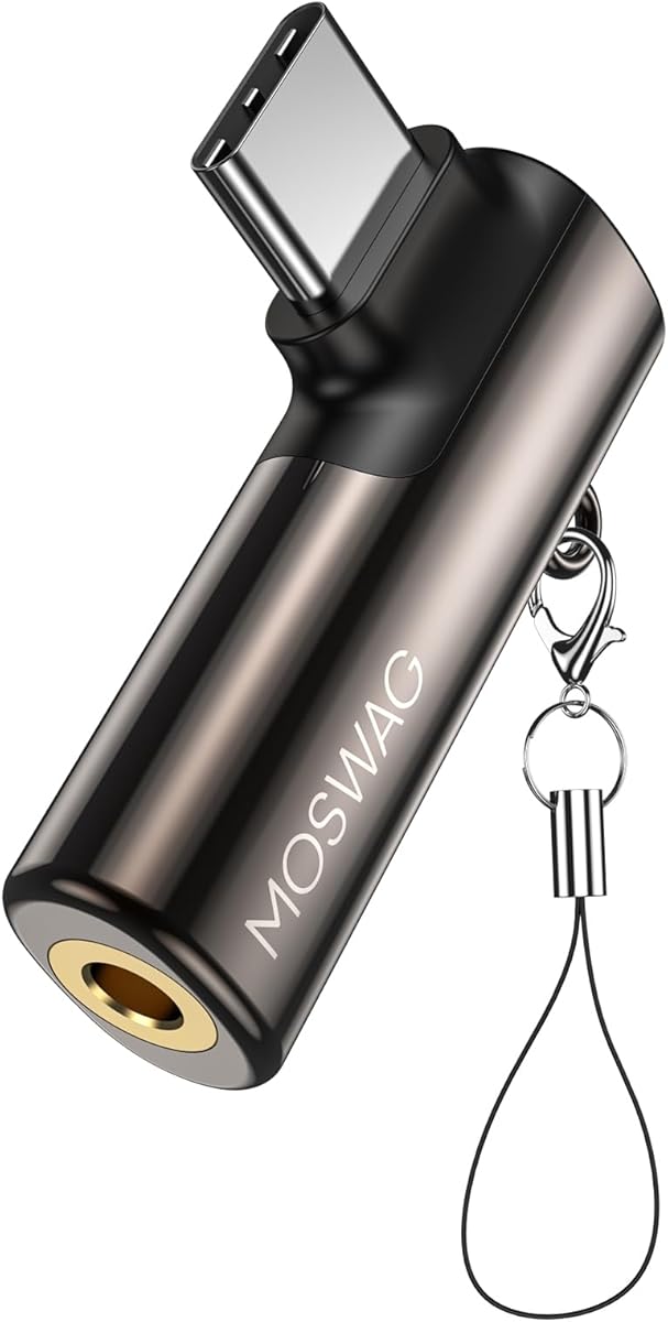 MOSWAG USB C do 3,5 mm Jack Typu C Adapter Prawy Angled do mikrofonu Audio Dongle Stop cynku Adapter słuchawkowy Kompatybilny z Samsung Galaxy S23 S22 S21 Ultra, Huawei P50/40/30, Mate 40/30/20