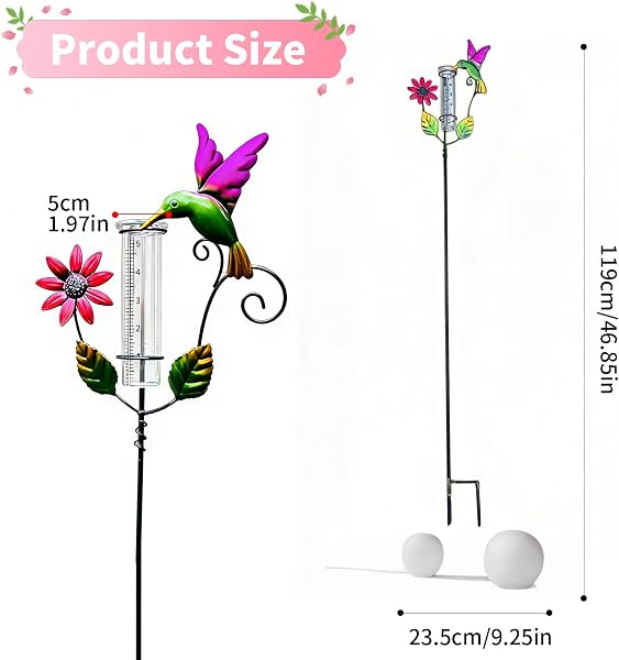Outdoor Garden Rain Gauge: 1 Piece Frost Resistant Garden Rain Gauge - Rainfall Measurement, 23.5 x 5 x 119 cm, Multi-Colour, Iron, for Garden, Lawn, Terrace, Gardeners - 2