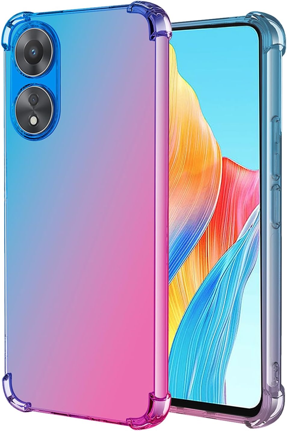 Phone Case for Oppo A78 4G Case, CPH2565 Case, Cute Clear Gradient Slim Shockproof TPU Back Phone Protective Cover for Oppo A78 4G Blue/Pink