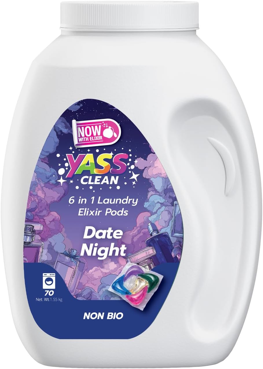 6-in-1 Laundry Detergent Pods, Odor Defense & Stain Remover, Laundry Pods with Fresh Date Night Scent, HE Compatible, 70 Count