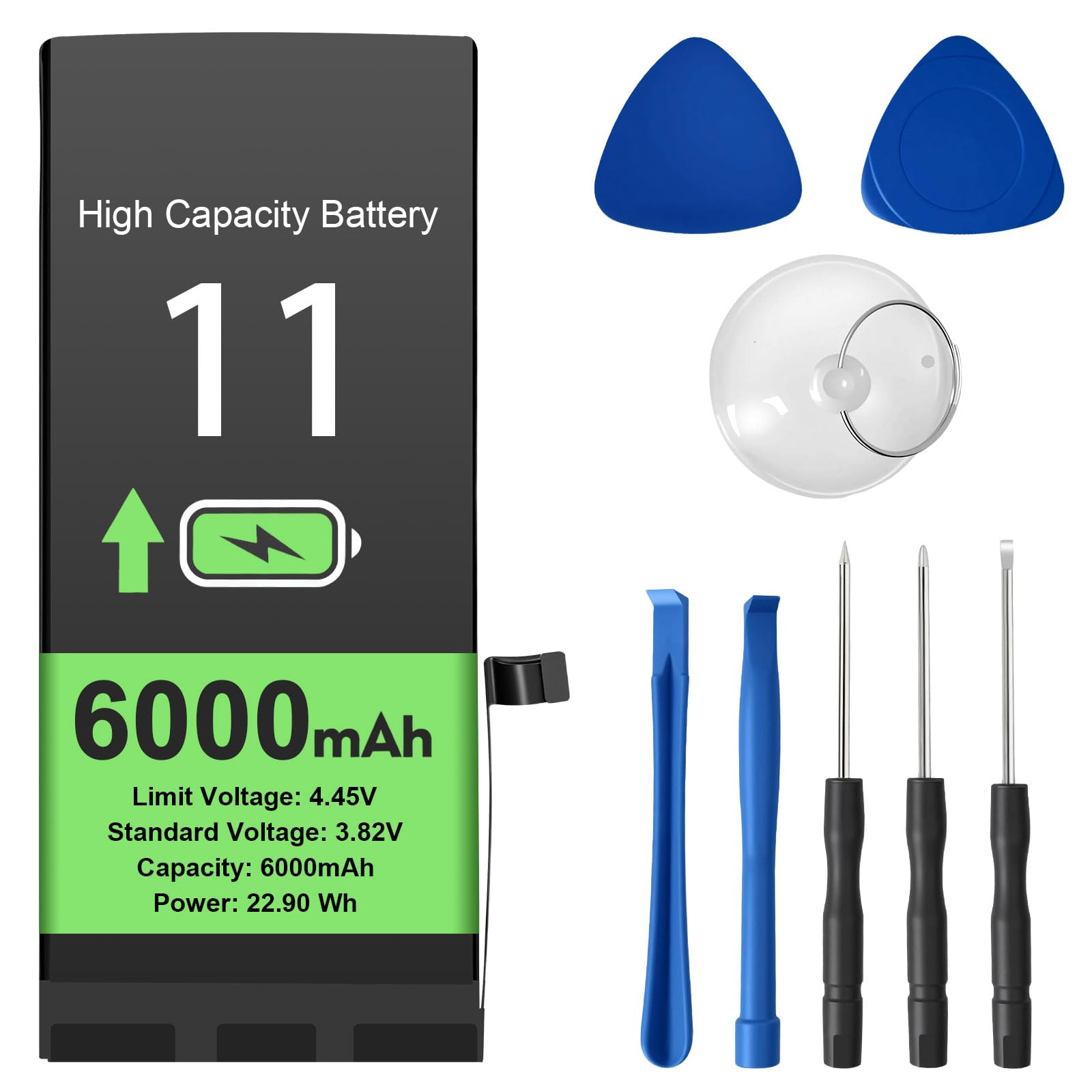 Akku für iPhone 11, 6000 mAh Hohe Kapazität Lithium-Polymer-Akku mit Reparaturwerkzeug,Ersatzakku Kompatibel mit iPhone 11 Modell A2111/A2221/A2223