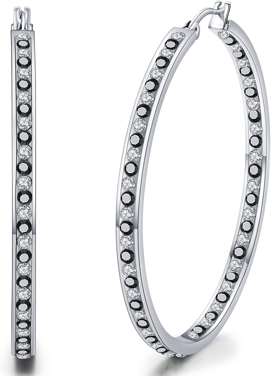 2 Inch Stunning Stainless Steel Multi-colors Cubic Zirconia Hoop Earring for Women Hypoallergenic Jewelry for Sensitive Ears Large Big Hoop Earrings 50MM