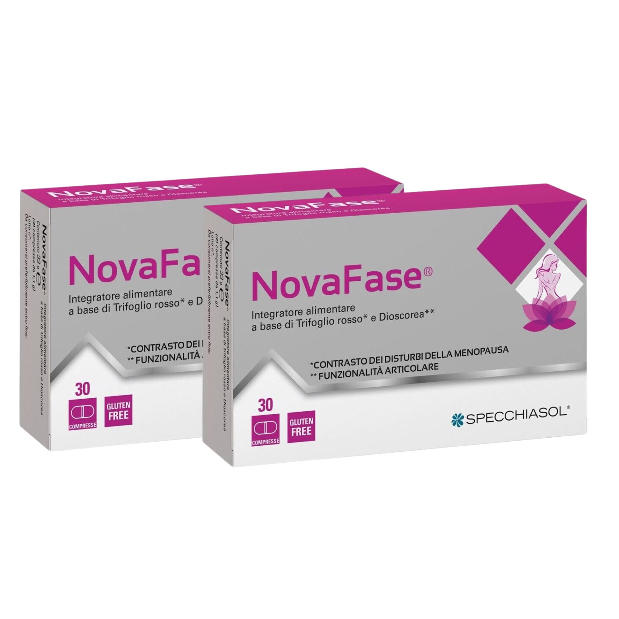 SPECCHIASOL Novafase 2 Confezioni da 30 Compresse | Integratore per Menopausa con Trifoglio Rosso e Dioscorea, Ricco in Isoflavoni Naturali | Supporto al Benessere Femminile e Funzionalità Articolare