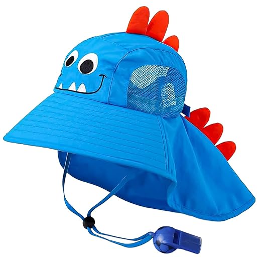 Bucket Chapéu Kids Infantil Personagens Infantis com Apito Segurança Proteção Aba Grande Leve Respirável Costura Reforçada