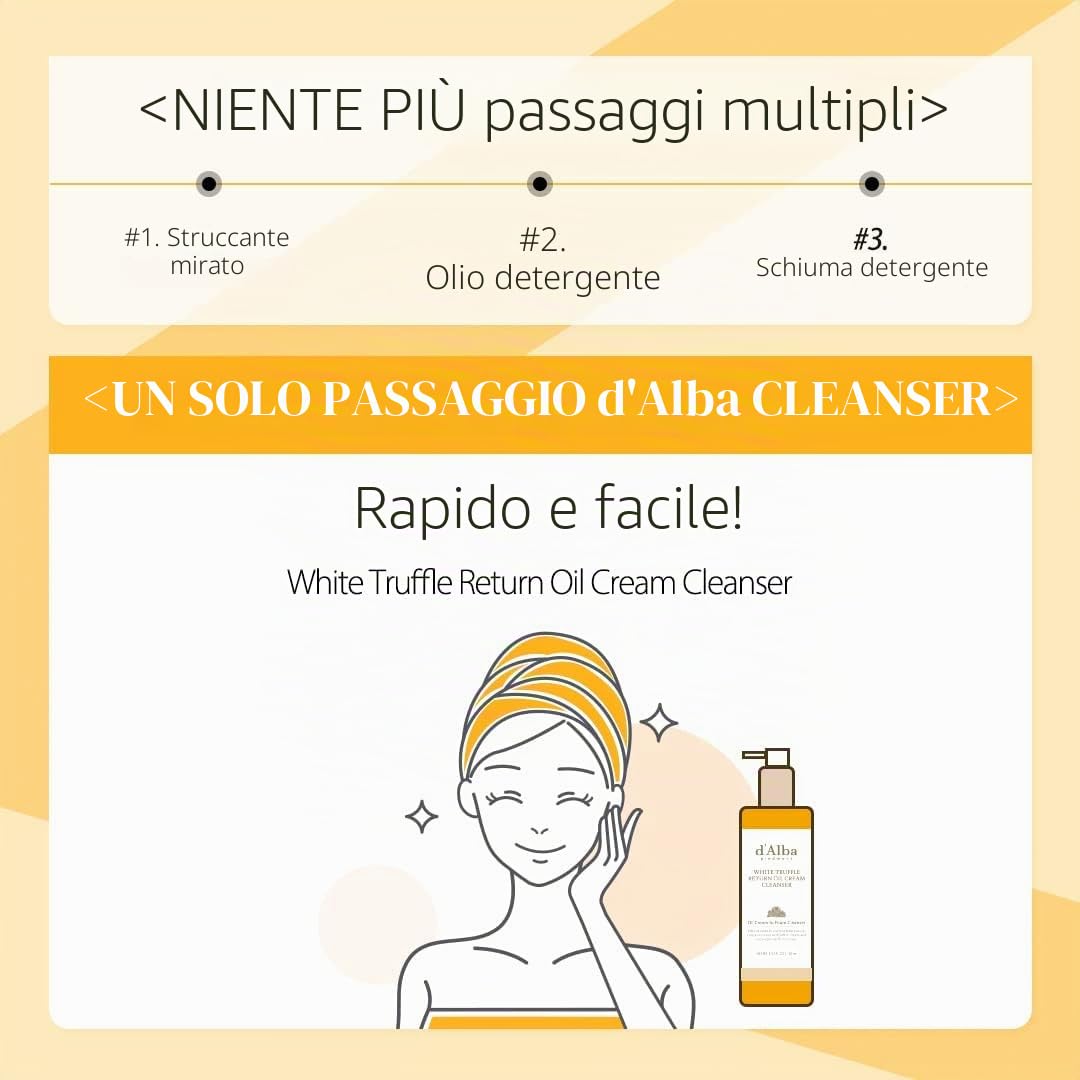 d'alba Crema Detergente Olio Ritorno al Tartufo Bianco Piemontese, Vegano, Facile Detergente One Step che Rimuove Sebo + Struccante