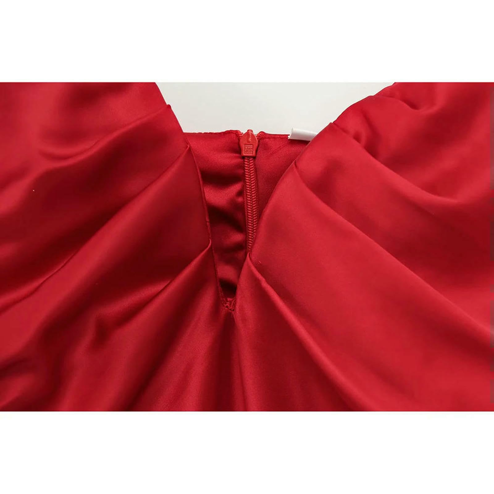 CHENSHI Vestito Donna Elegante Cuore Collo Seta Textured Labirinto Abito Sottile Vita Senza Schienale Raso Halter Y2k Festa Serata Abiti Midi-rosso-k1027-m