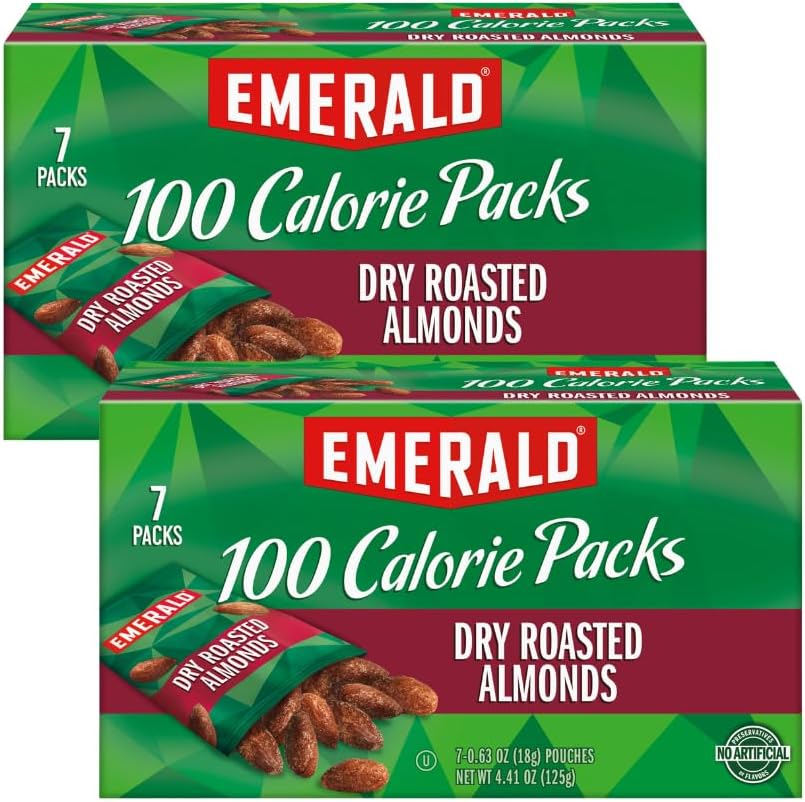 Emerald Nuts Dry Roasted Almonds, 100-Calorie Packs, 7 Count (Pack of 2)