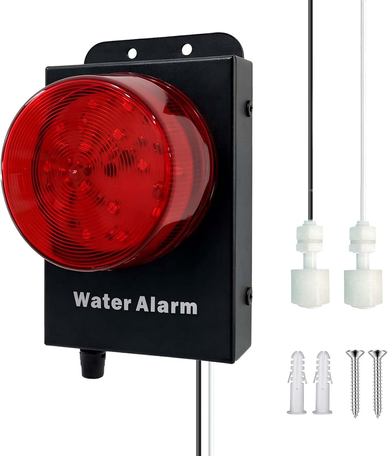 Water Level Leak Alarm with 16.4Ft 2 Sensors,120dB Strobe, Metal | 9V Battery-Powered, Dual Sensors Float Switch and Leak Probe, Adjustable Volume, For Sump Pump Dishwasher Under Sink Basement