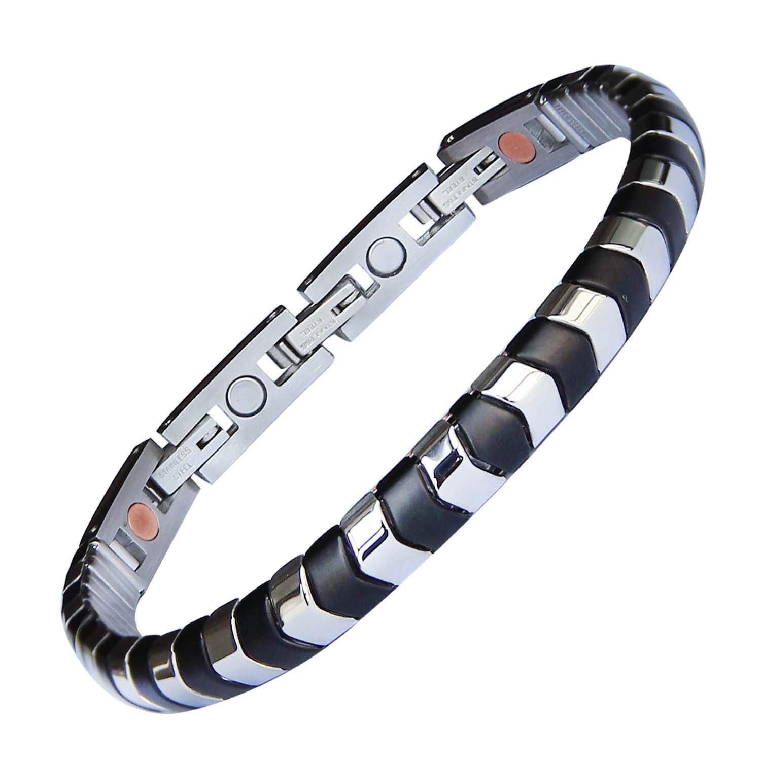 Flex Power Energie Neodym Magnet Armband mit Kupfer Energetix 4you 566 Cu schwarz silber gravierbar Magnetix Retro Design 1232 Größe S - M 16-20 cm