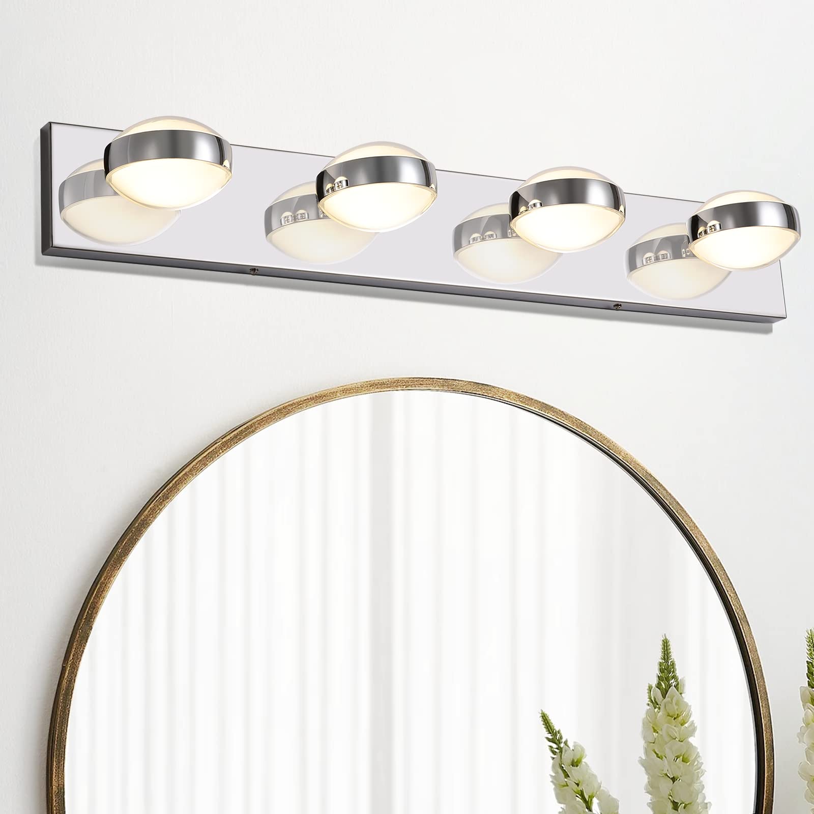PAZALA Modern LED Bathroom Vanity Light Fixture 4 Light Over Mirror Chrome Wall Lighting 30 Inch A295CH-4