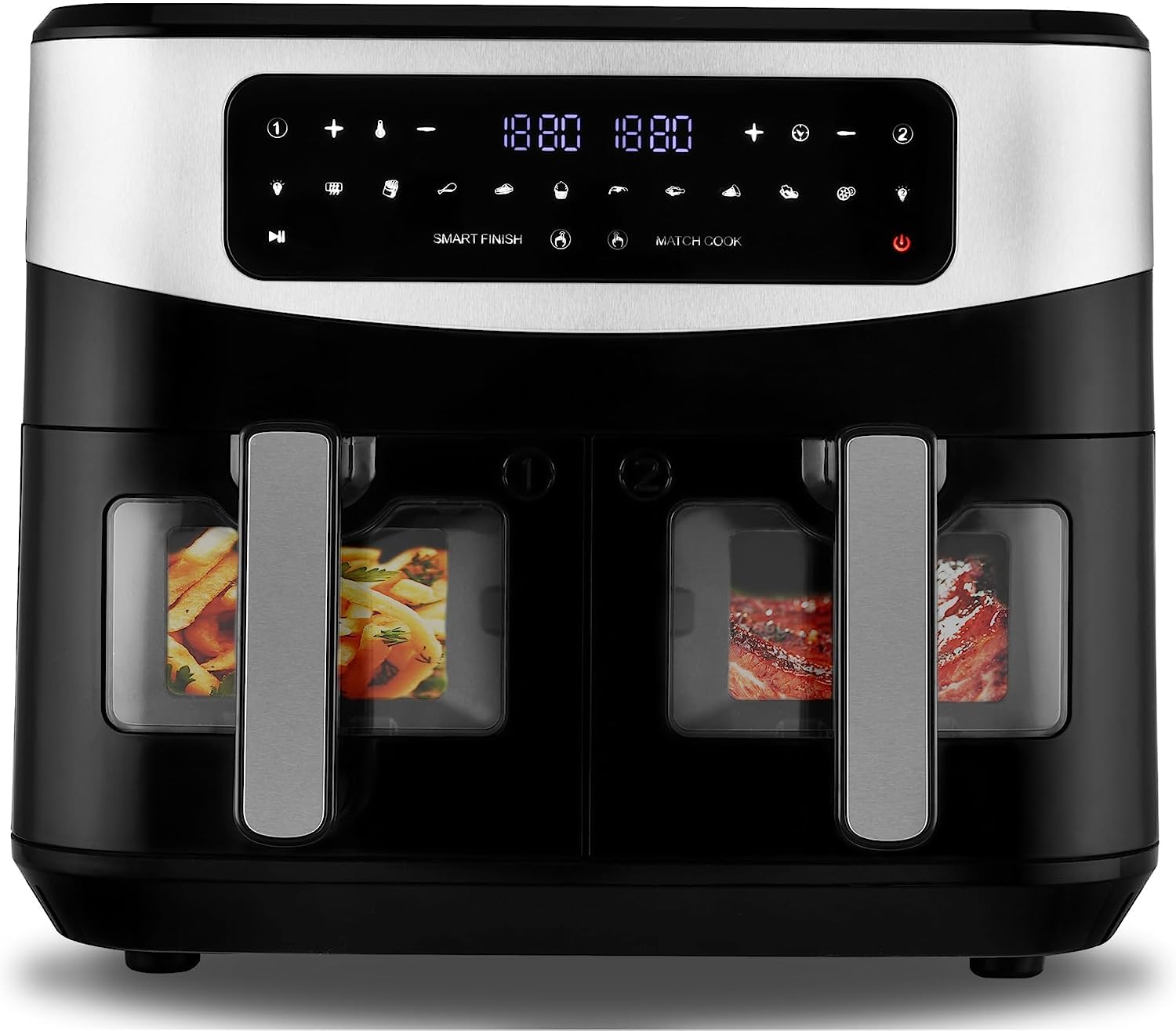 KALORIK AFT 3008 frytkownica beztłuszczowa 10 l Air FRYER podwójna frytkownica 2600 W z okienkiem, cyfrowa podwójna frytkownica na gorące powietrze, 10 l, wyświetlacz dotykowy LED, funkcja