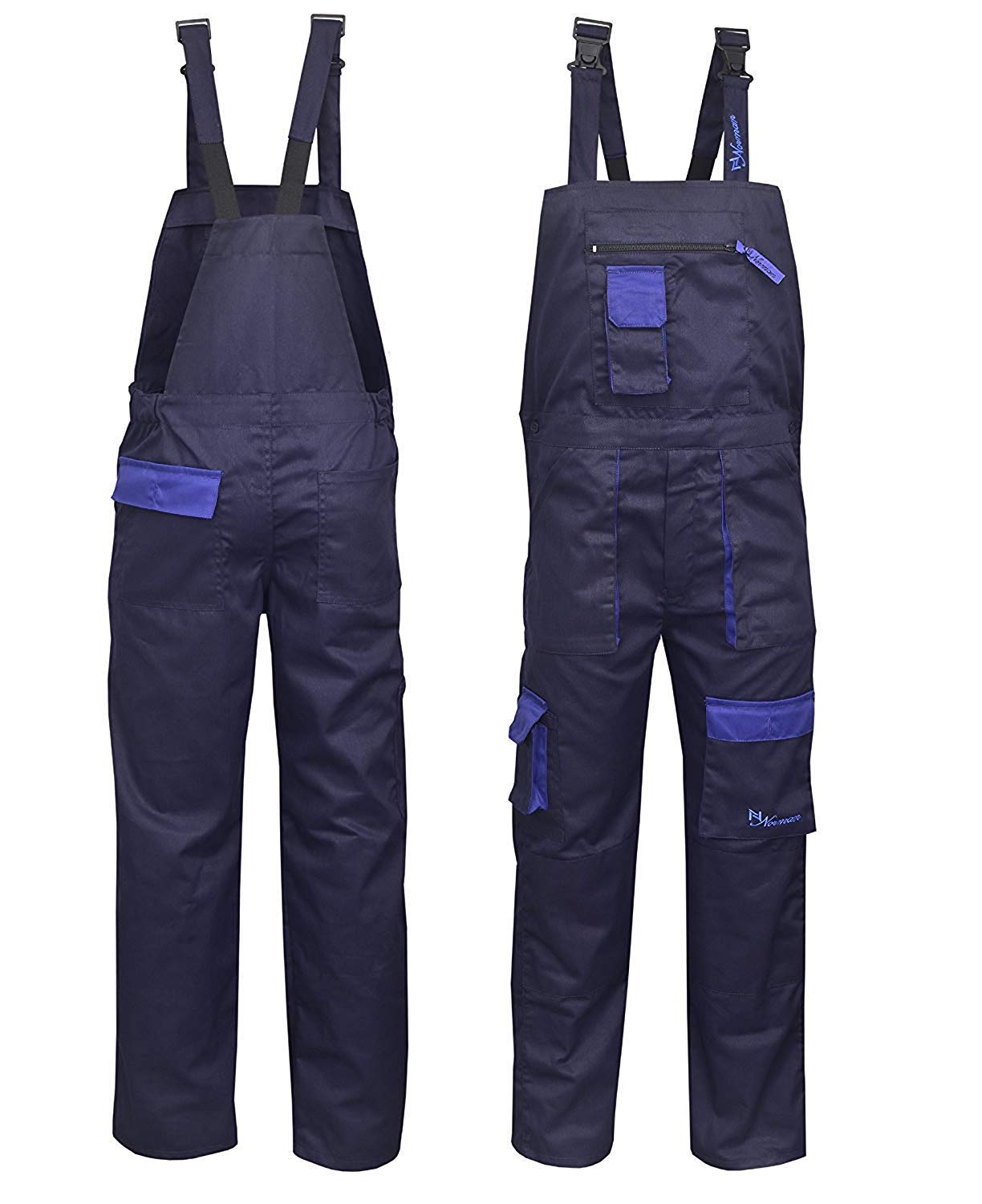 NORMAN Navy Blue Contrast Painters Work Wear Bib and Brace Overall Coverall Dungaress Heavy Duty (S)