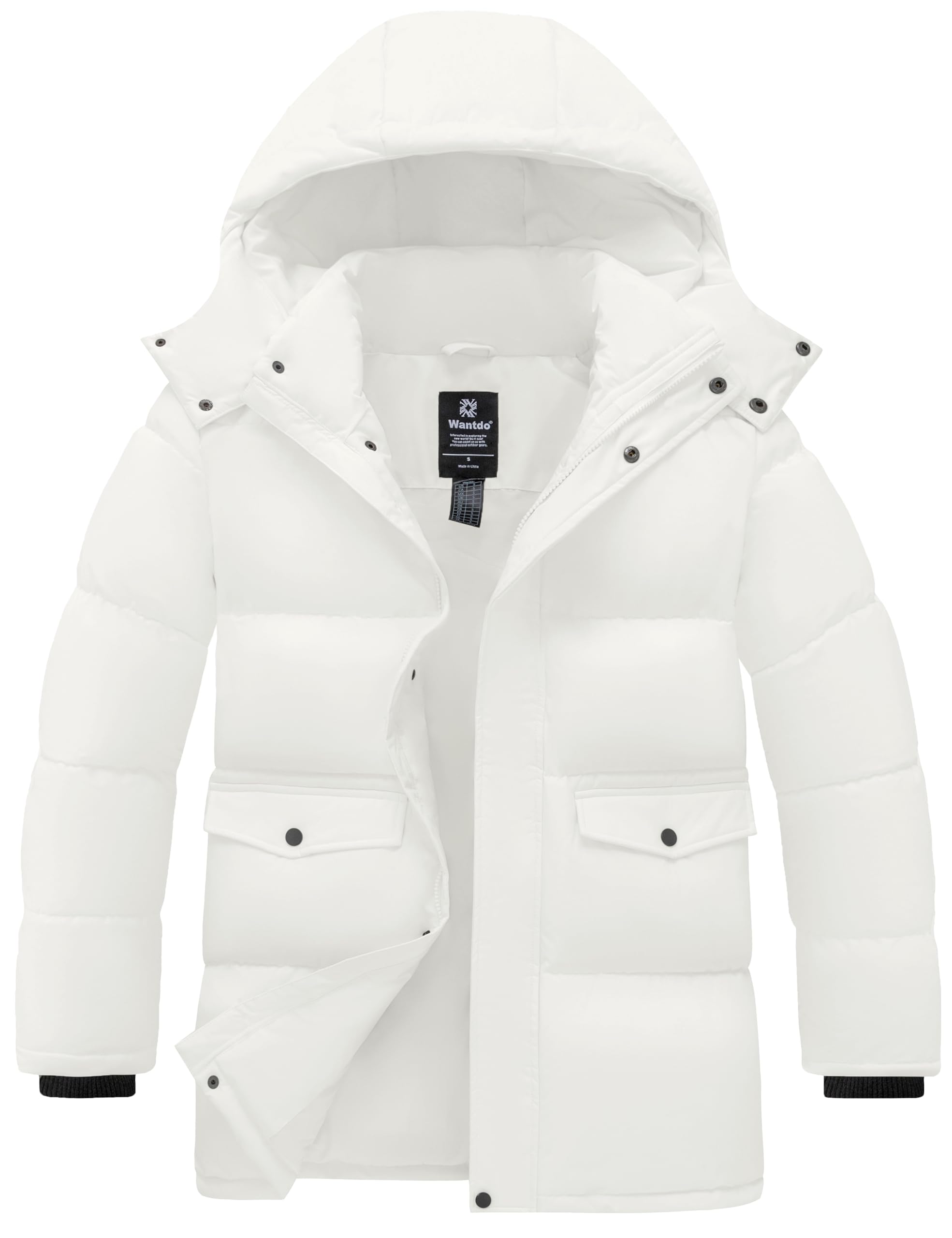 wantdo men's winter coat warm parka jacket waterproof puffer jacket with removable hood (regular and big size)