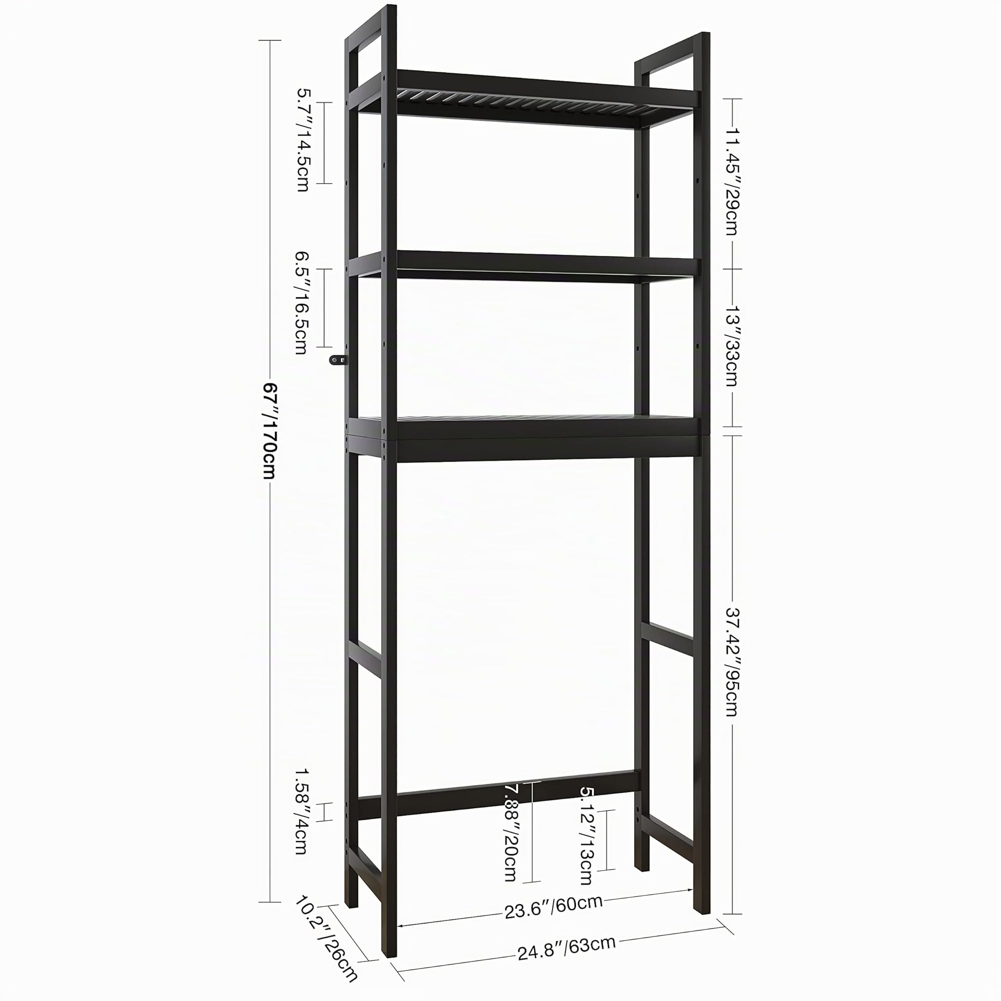 SMIBUY Badezimmer-Aufbewahrungsregal, Bambus-Über-der-Toilette-Organizer-Rack, freistehender WC-Platzsparer mit 3-stufigen verstellbaren Regalen (Schwarz)
