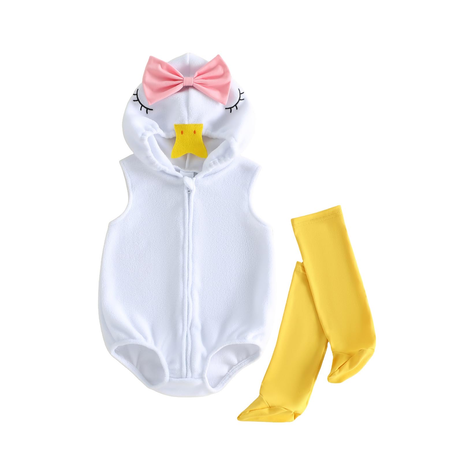 AliveBabe Baby Halloween Costume Hooded Zip Up Sleeveless Jumpsuit and Striped Stockings for Cosplay and Party (White, 18-24 Months)