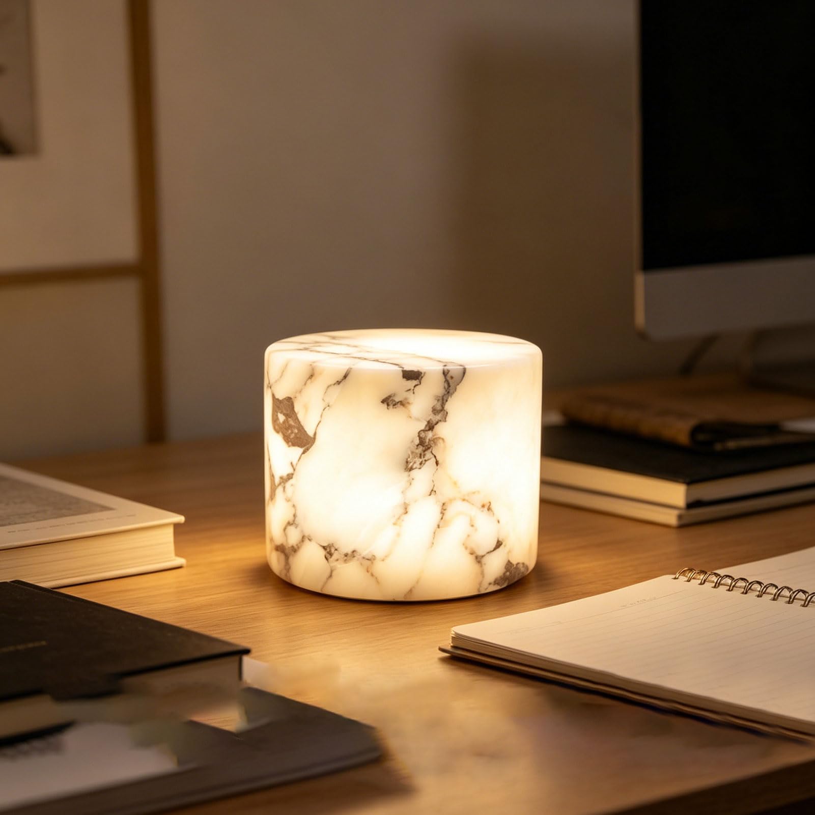 Topiky Lámpara de Mesa de Mármol, Lámpara de Piedra Recargable Regulable