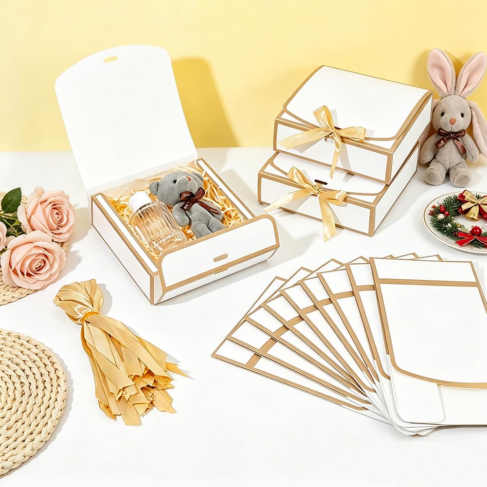 OLYCRAFT 50pz Scatole Regalo Piccole 16.5x16.5x5cm Scatola Regalo Bianca con Nastro Scatola Regali con Foglia Oro Scatole Regali con Coperchio per Compleanno Matrimonio Festa della Mamma