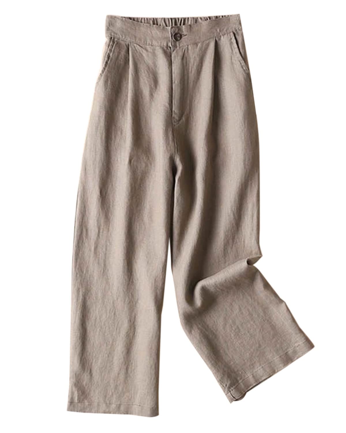 Womens 100 Linen Wide Leg Pants Summer Casual Cropped Palazzo Beach Pants Outfits 2025 Trendy
