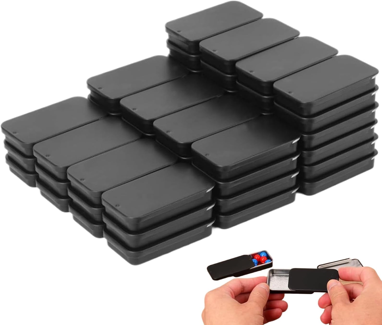 Metal Box, Tiny Rectangular Reusable Container - Slide Top Tins Box | for Candy Jewelry Travel Camping Hiking