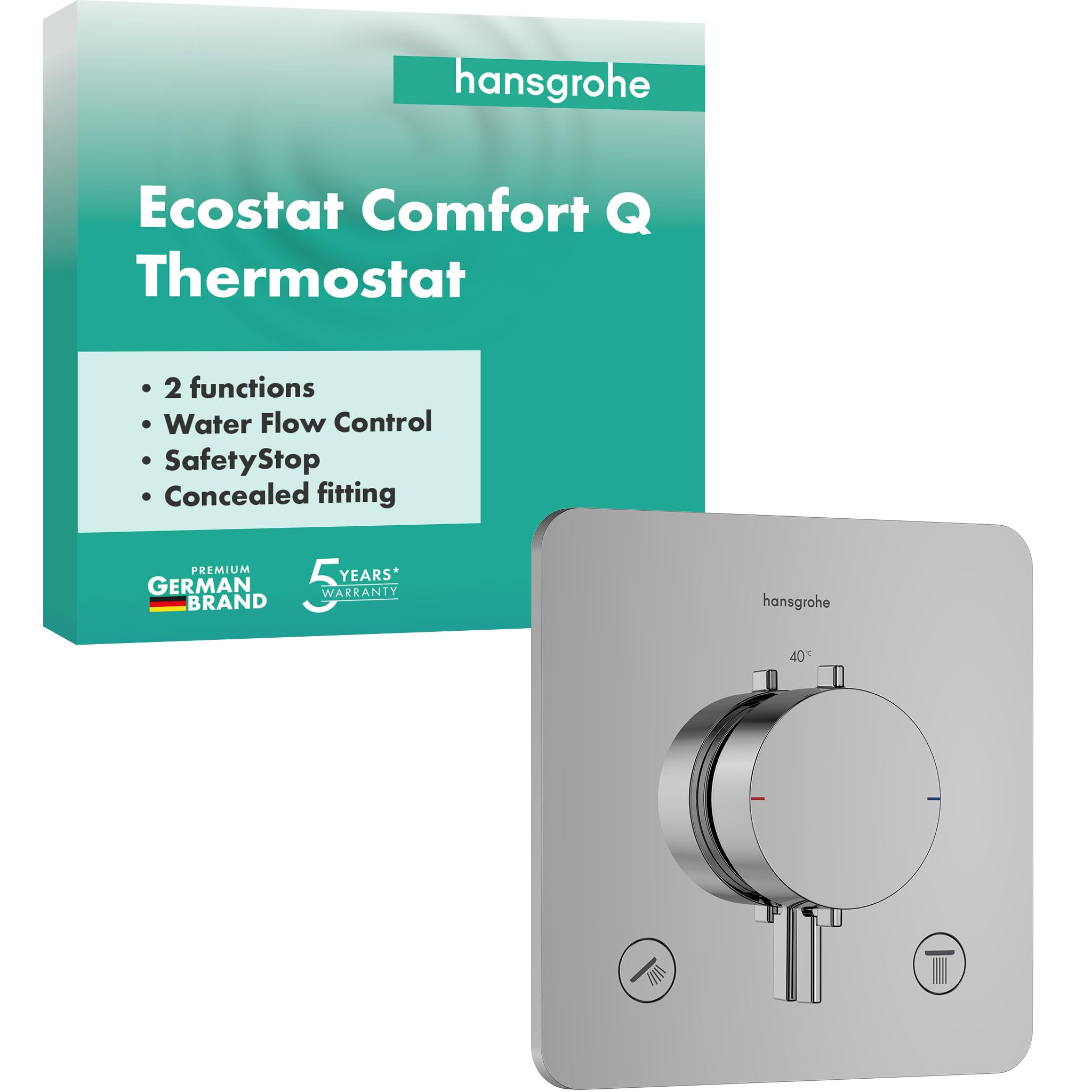 hansgrohe Ecostat Comfort Q - bateria termostatyczna podtynkowa, armatura łazienkowa z zabezpieczeniem przy 40 °C, termostat, kran do 2 odbiorników, chrom, 33713000