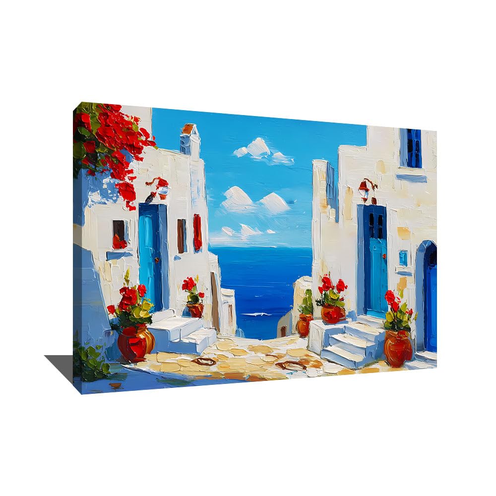 Alessio Cacciatore Quadro Grecia - Cornice decorativa da parete paesaggio mare - Stampa su tela mediterranea - Quadro nautico - Poster decorazione da parete Ocean - tela moderna design soggiorno (40 x