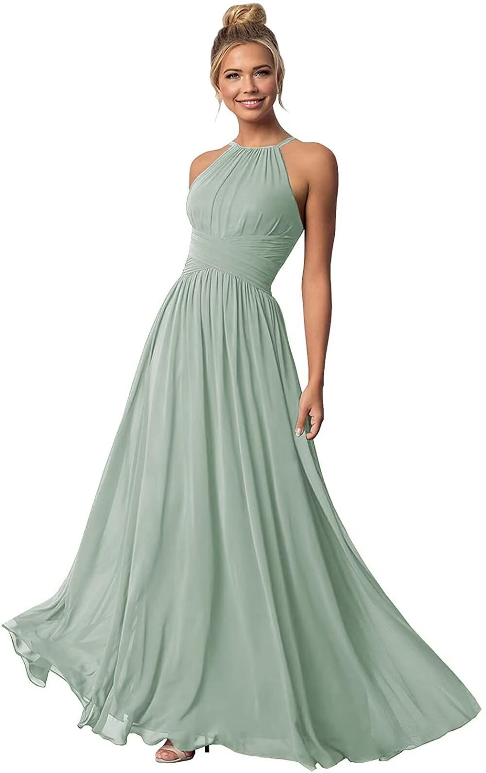 Clothfun Damen Halfter Brautjungfer Kleider Lang Chiffon Formelle Kleider Abend Party Kleid 2020