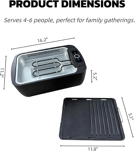 Miniatura 6 de Parrilla sin humo de 16 pulgadas, 5 porciones, parrilla eléctrica de 1100 W para barbacoa, calor máximo de 446 F, placas de parrilla extraíbles