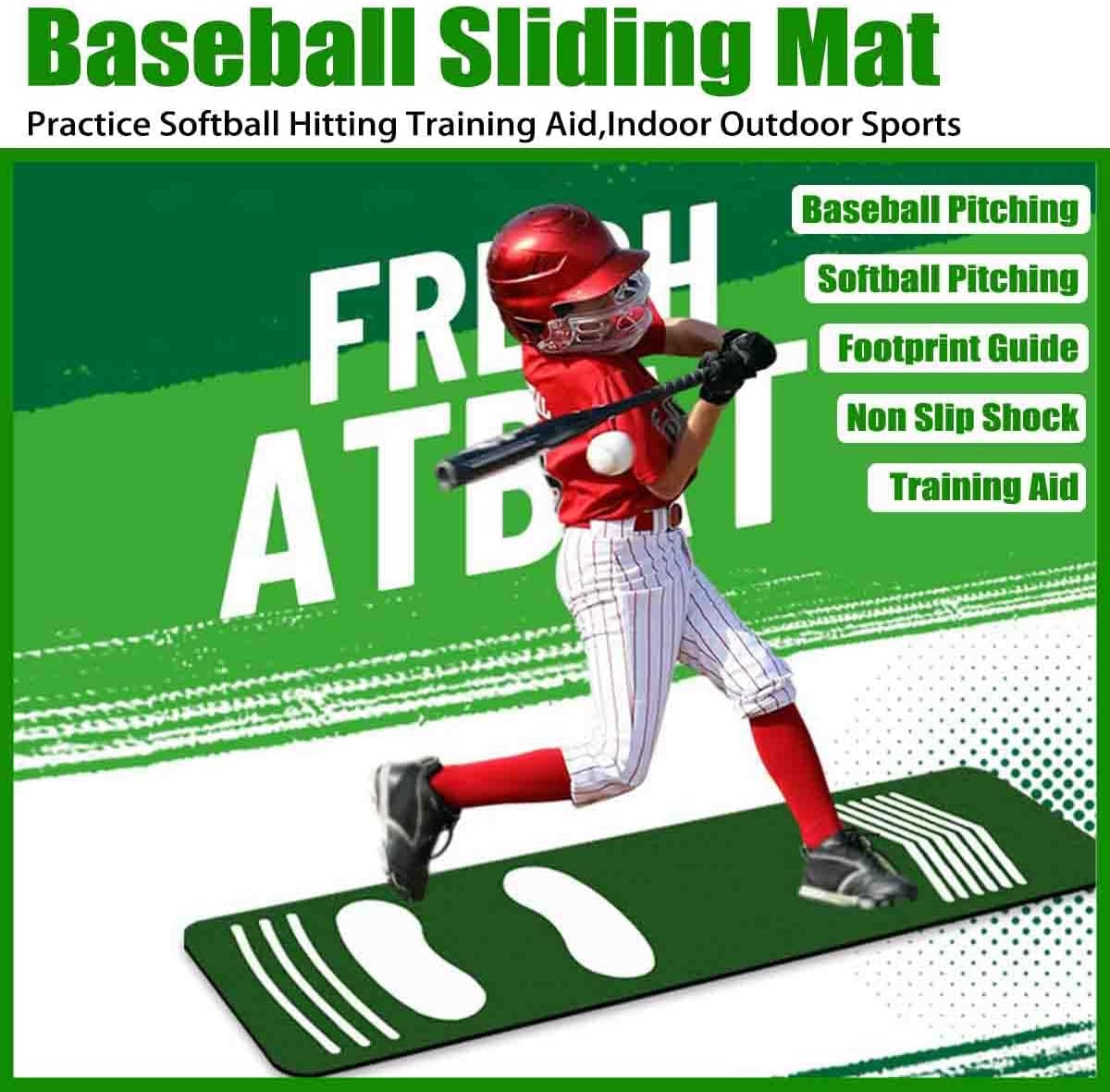 Baseball Sliding Mat,Batting Mat for Training,Softball Pitching Mats with Footprint Guide,Non Slip Shock Absorbing PU Baseball Hitting Mats,For Practice Softball Hitting Training Aid