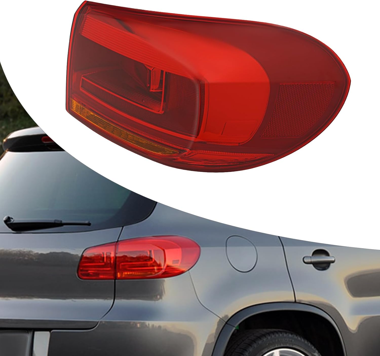 Outer Tail Light Assembly Compatible for 2012-2017Volkswagen Tiguan Only Halogen Model, Right Passenger Side Brake Stop Lamp, Bulb Not Included, Parking Light Red Clear Lens