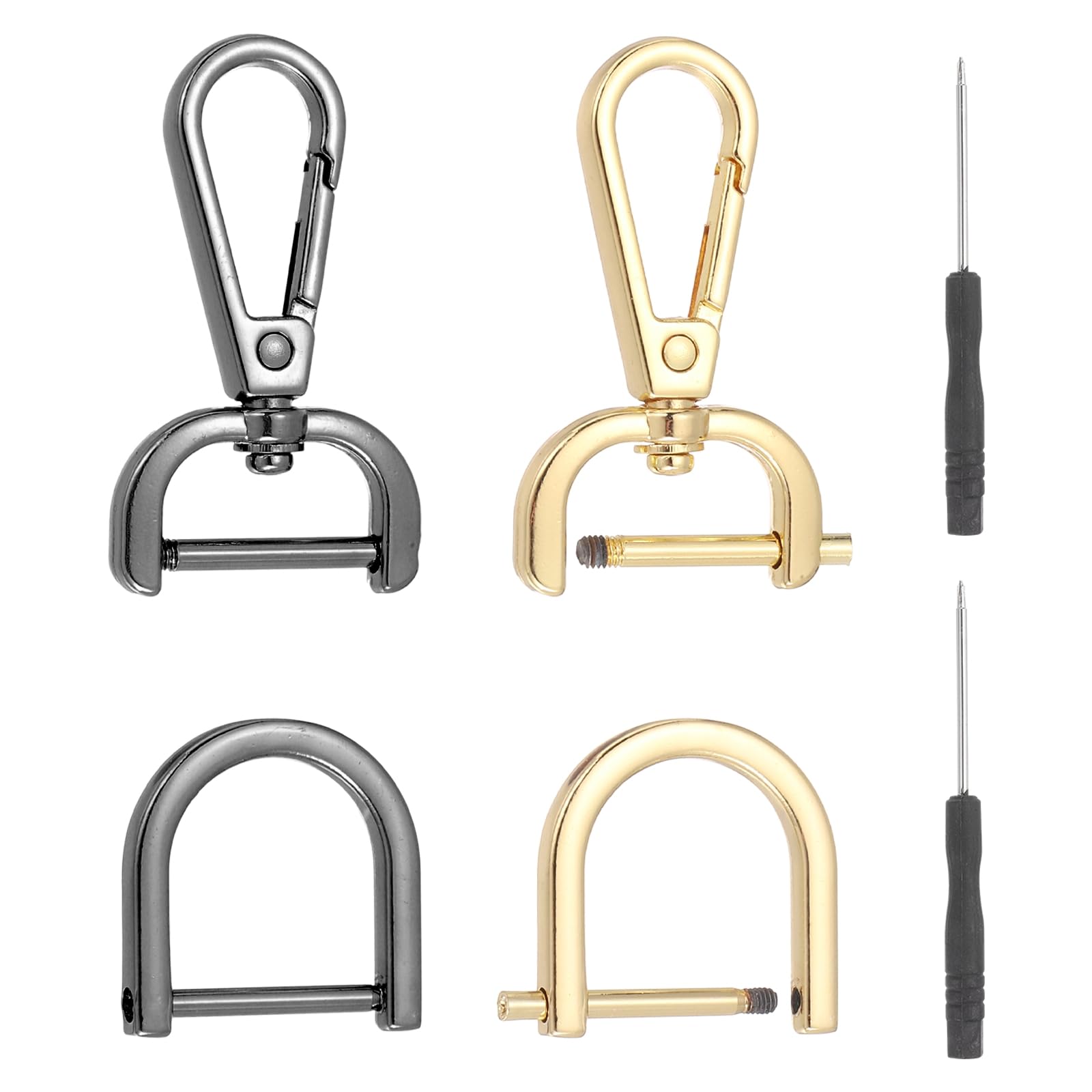 sourcing map 6 Pcs Swivel Clasp Hooks, Detachable Snap Hooks Lobster Claw Clasps with D Rings and Screwdriver for Bag Strap Purse Lanyard DIY Craft Hardware (Light Gold/Gunmetal, 0.79Inch)