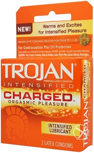 TROJAN Preservativos lubricados Charged, 3 unidades (paquete de 1)