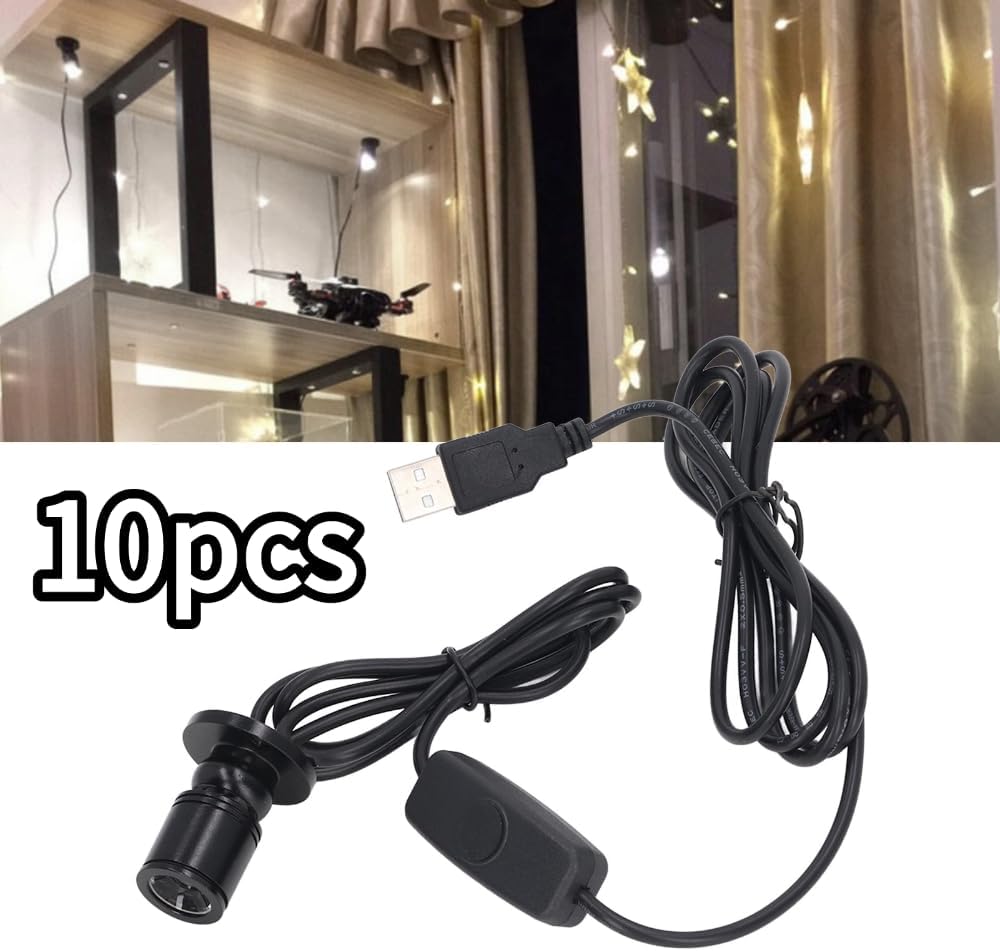 10pcs Mini LED Spotlight Kit 5V USB Dimmable Low Voltage Accent Lighting with 6.6ft Cord for Display, Artwork, Jewelry Cabinet, 6000K Cool White