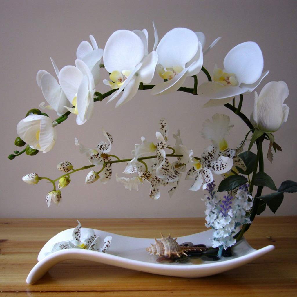 Fiori Artificiali Decorazione Orchidee Artificiali - Composizioni Floreali Phalaenopsis Finta Phalaenopsis Vaso con Vaso in Porcellana Decorazione Bonsai per Casa/Cucina/Camera da Letto/Sala da Pranzo
